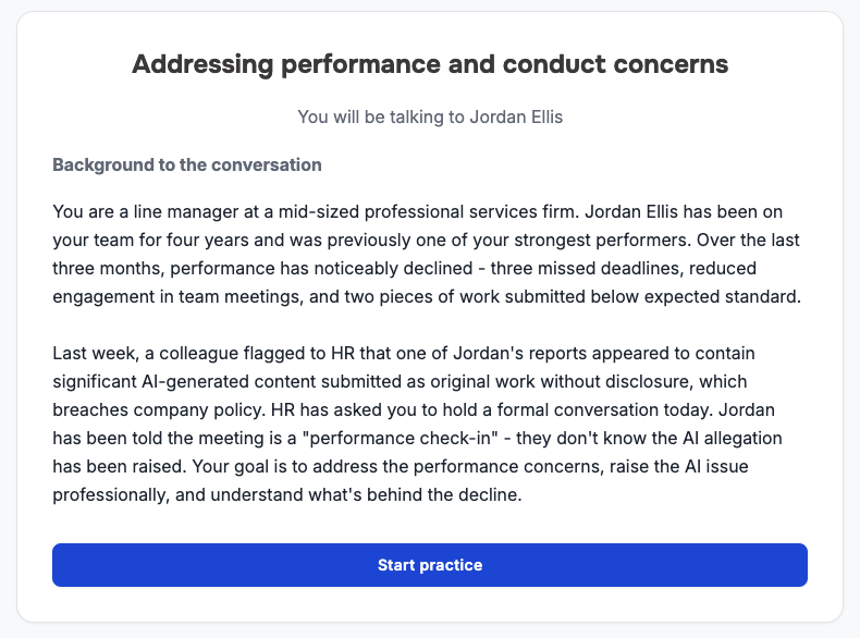 Learnient Practice — AI scenarios that feel real